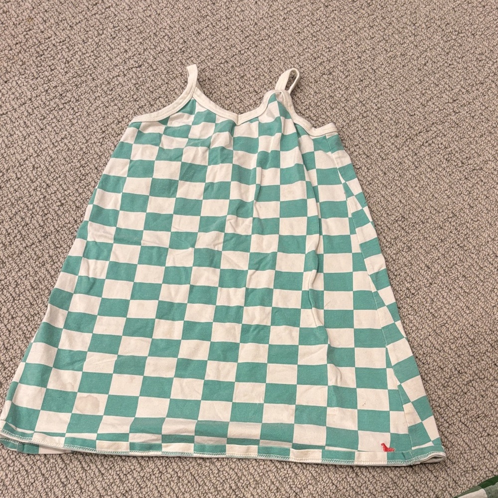 Pink Chicken Teal and White Checkered Kids Dress